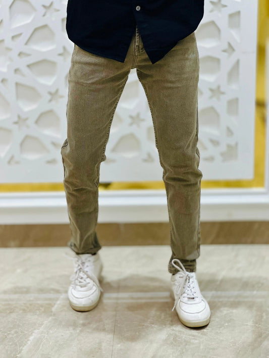 Men's Olive Green Slim-Fit Stretch Jeans PATTERNS FOR MEN