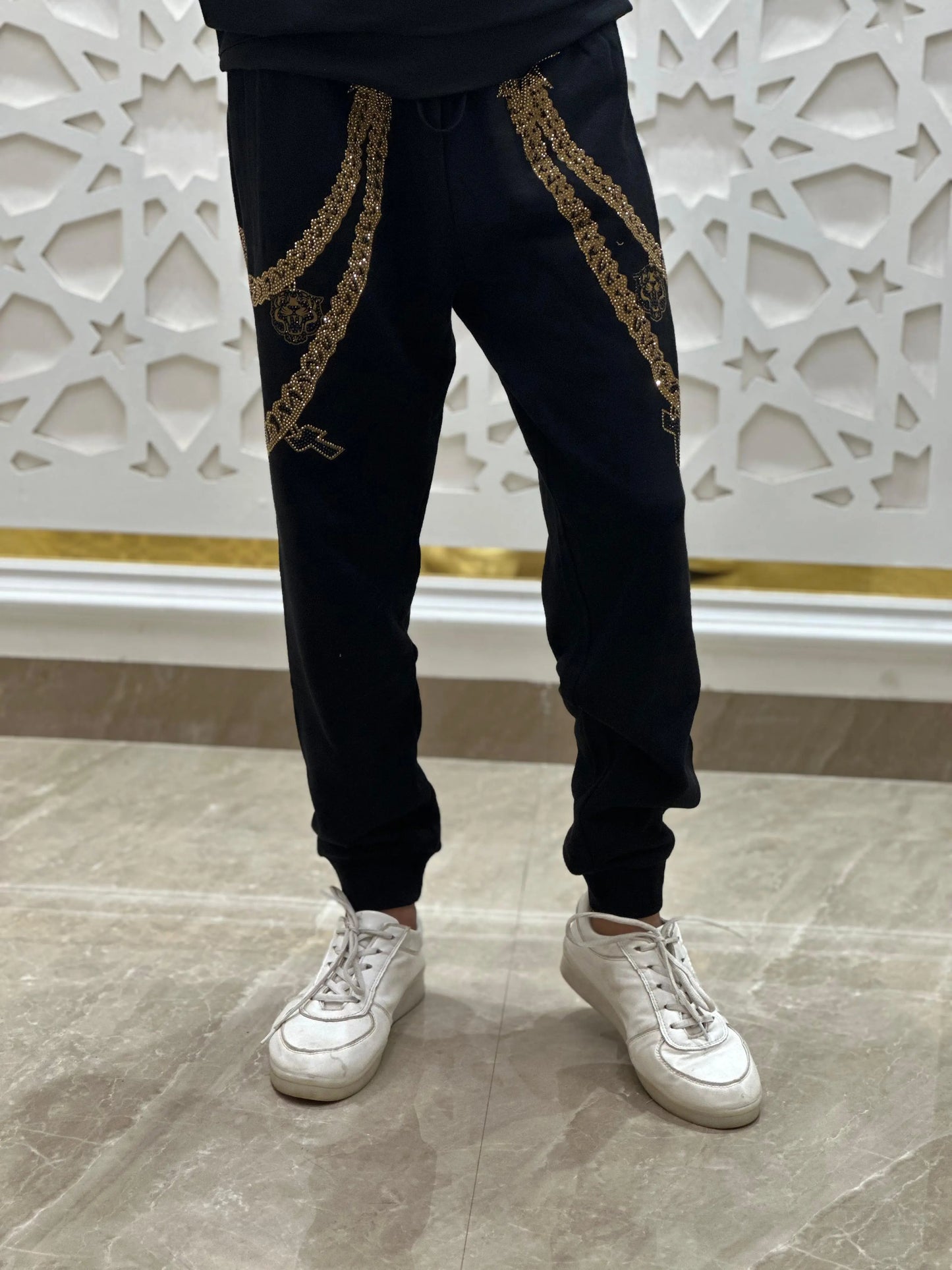 "Royal Chain Black Track Pants" PATTERNS FOR MEN