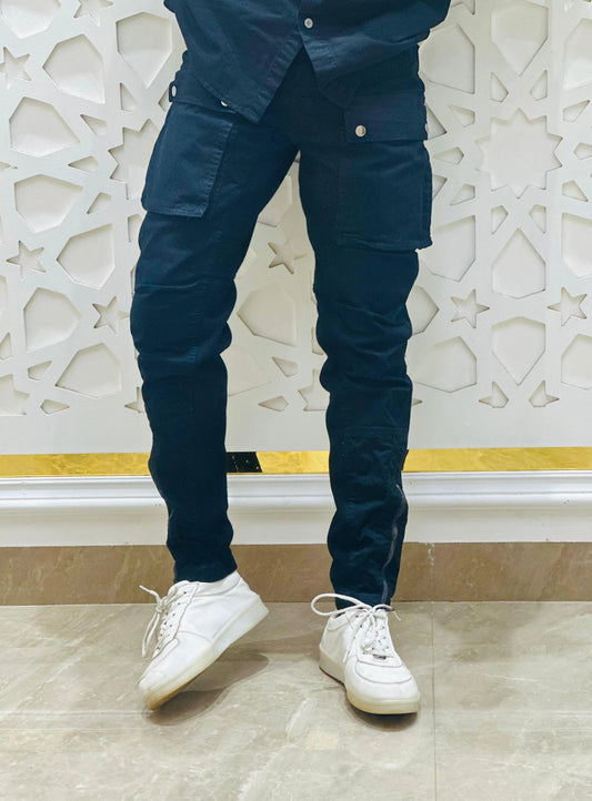 Black Slim-Fit Cargo Jeans with Ankle Zipper PATTERNS FOR MEN