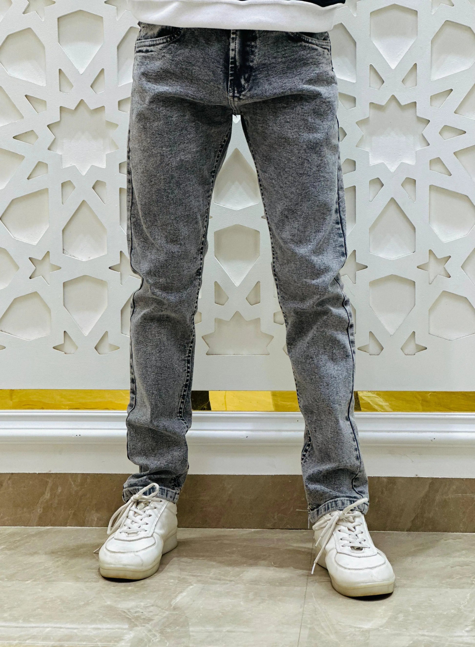 Washed Grey Slim Fit Denim Jeans - Size 28 PATTERNS FOR MEN
