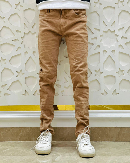 Desert Sand Slim Fit Jeans – Light Brown | Size 28 PATTERNS FOR MEN