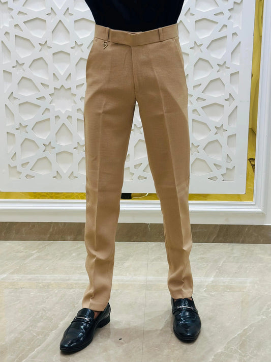 Camel Beige Slim-Fit Formal Trouser PATTERNS FOR MEN