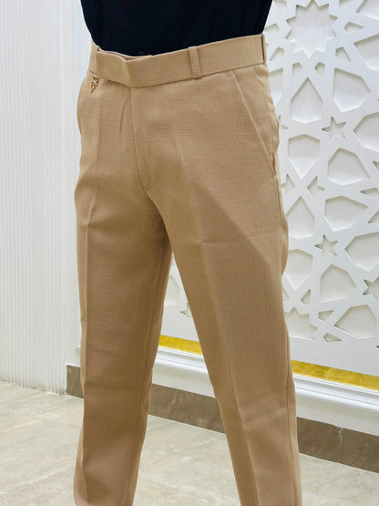Camel Beige Slim-Fit Formal Trouser PATTERNS FOR MEN