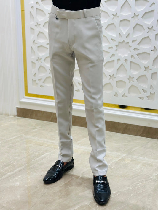 Ivory White Slim-Fit Formal Trouser PATTERNS FOR MEN