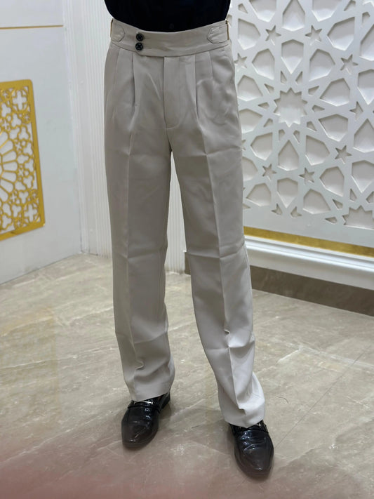 Classic Ivory Pleated Formal Trouser PATTERNS FOR MEN