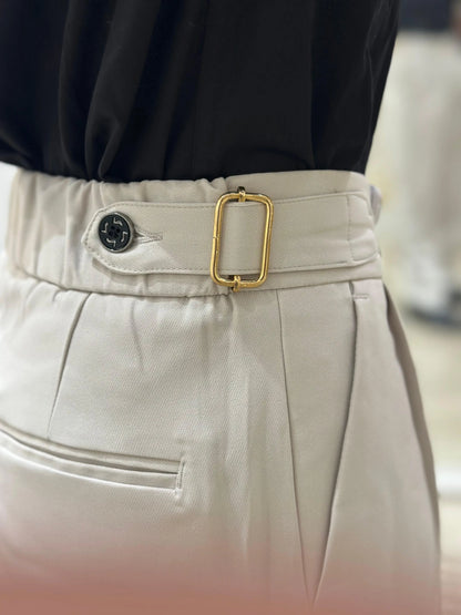 Classic Ivory Pleated Formal Trouser PATTERNS FOR MEN