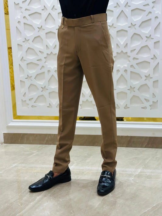 Camel Brown Slim-Fit Formal Trouser PATTERNS FOR MEN