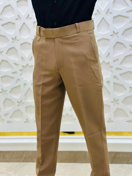 Camel Brown Slim-Fit Formal Trouser PATTERNS FOR MEN