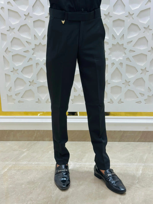 Midnight Black Classic Formal Trouser with Gold Pin Detail PATTERNS FOR MEN