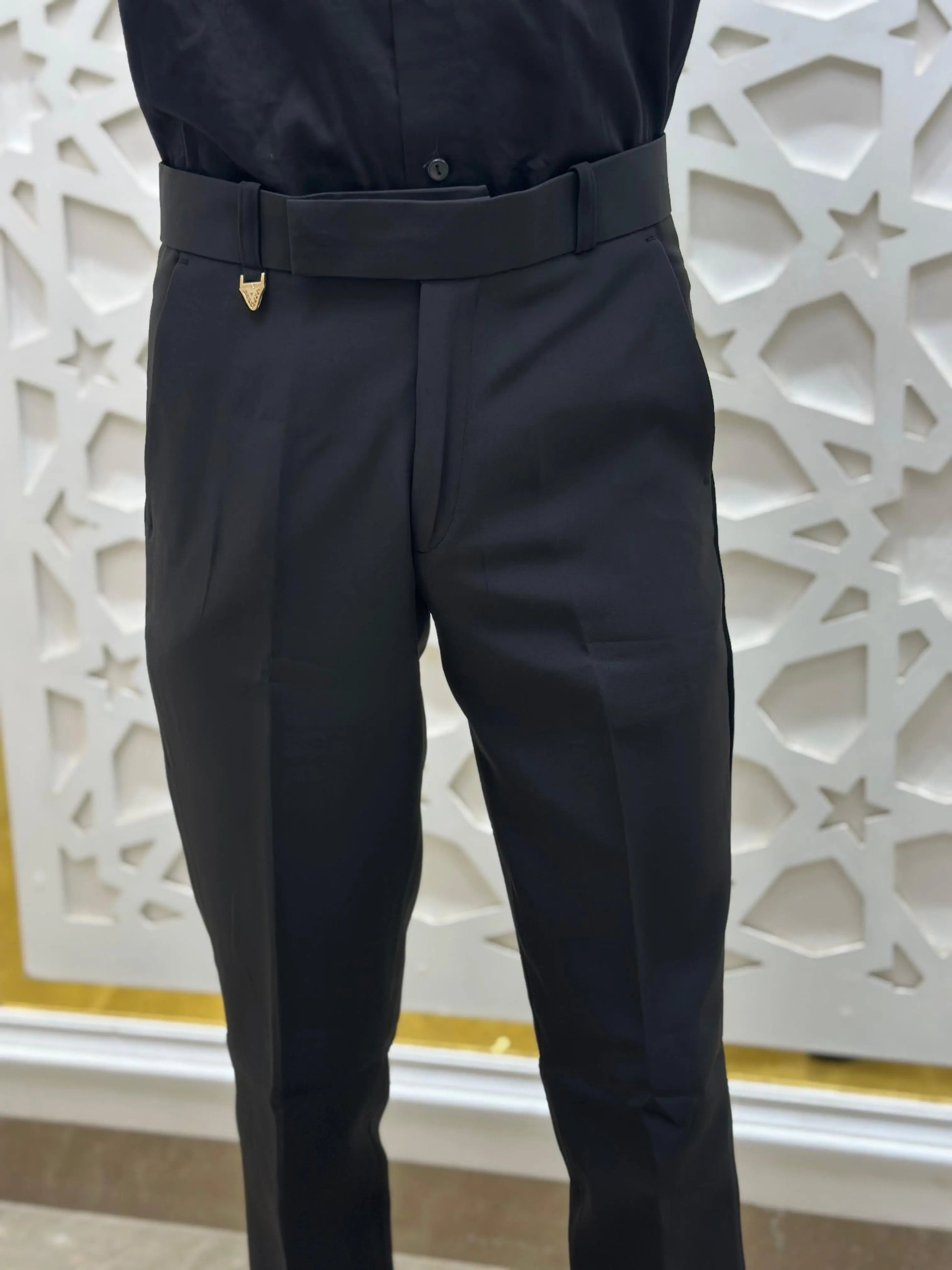Midnight Black Classic Formal Trouser with Gold Pin Detail PATTERNS FOR MEN