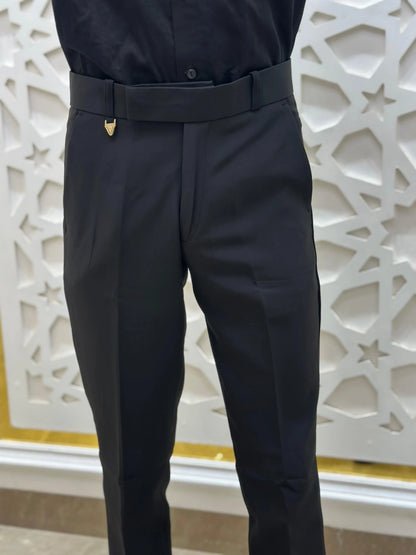 Midnight Black Classic Formal Trouser with Gold Pin Detail PATTERNS FOR MEN