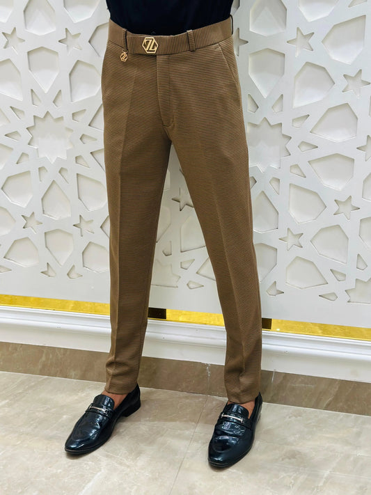 Royal Brown Textured Formal Pant PATTERNS FOR MEN