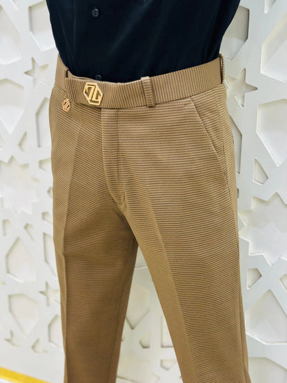 Royal Brown Textured Formal Pant PATTERNS FOR MEN