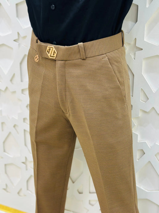 Royal Brown Textured Formal Pant PATTERNS FOR MEN