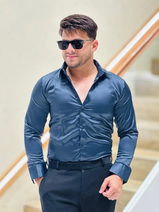 Midnight Navy Satin Luxe Shirt PATTERNS FOR MEN