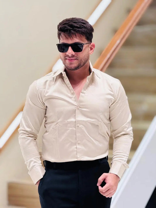 Ivory Glow Satin Classic Shirt PATTERNS FOR MEN