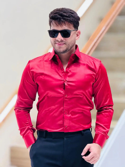 Crimson Flame Satin Power Shirt PATTERNS FOR MEN