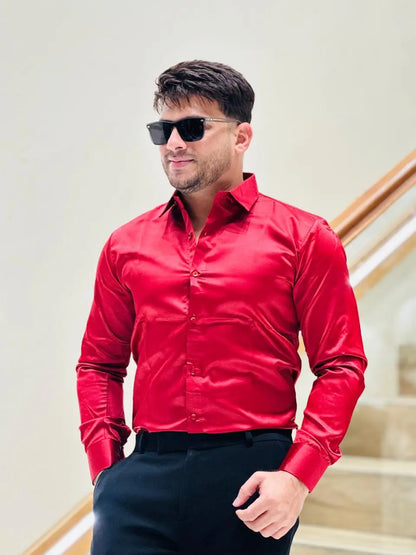 Crimson Flame Satin Power Shirt PATTERNS FOR MEN