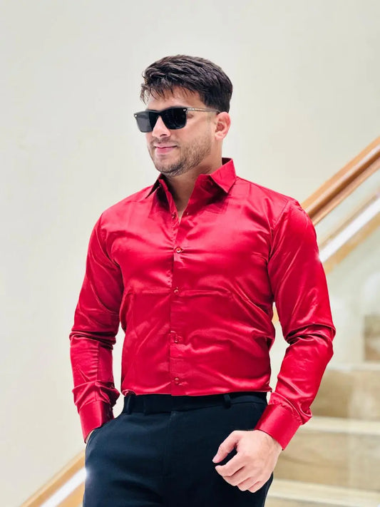 Crimson Flame Satin Power Shirt PATTERNS FOR MEN