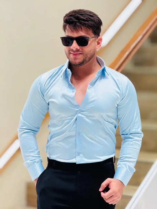 Icy Sky Luxe Satin Shirt PATTERNS FOR MEN