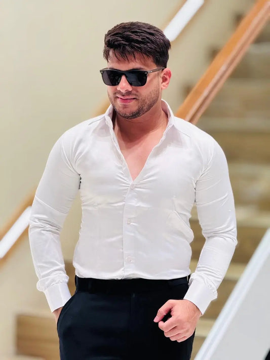 Pearl White Premium Satin Shirt PATTERNS FOR MEN