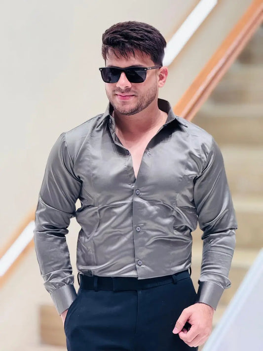 Graphite Grey Luxe Satin Shirt PATTERNS FOR MEN