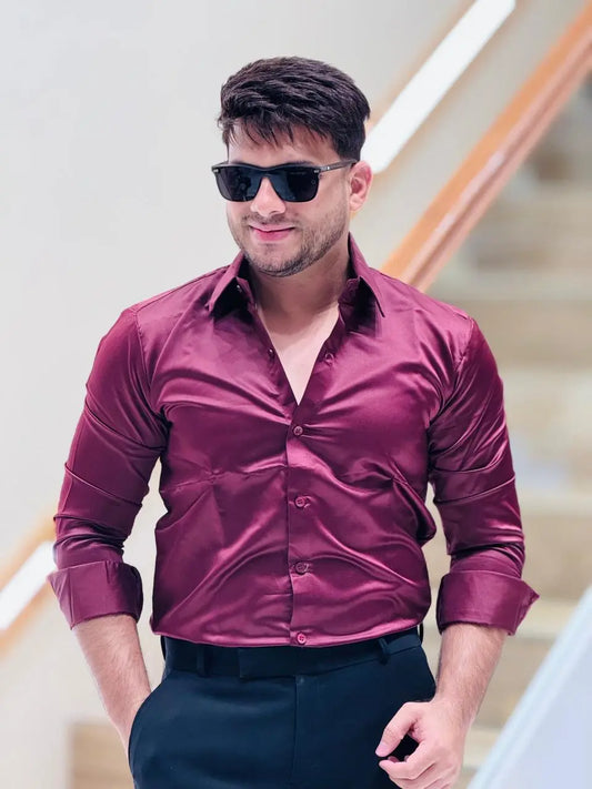 Wine Luxe Satin Shirt PATTERNS FOR MEN