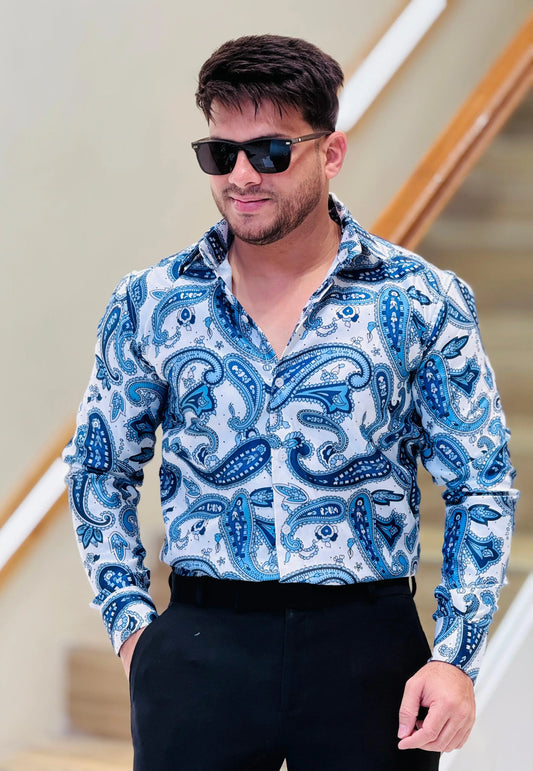Azure Paisley Elegance Shirt PATTERNS FOR MEN