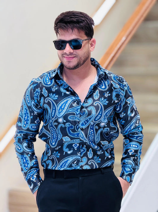 Midnight Blue Paisley Luxe Shirt PATTERNS FOR MEN