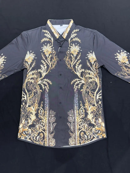 Imported Black & Gold Designer Shirt for Men – Royal Floral Baroque Print – ₹1999 PATTERNS FOR MEN