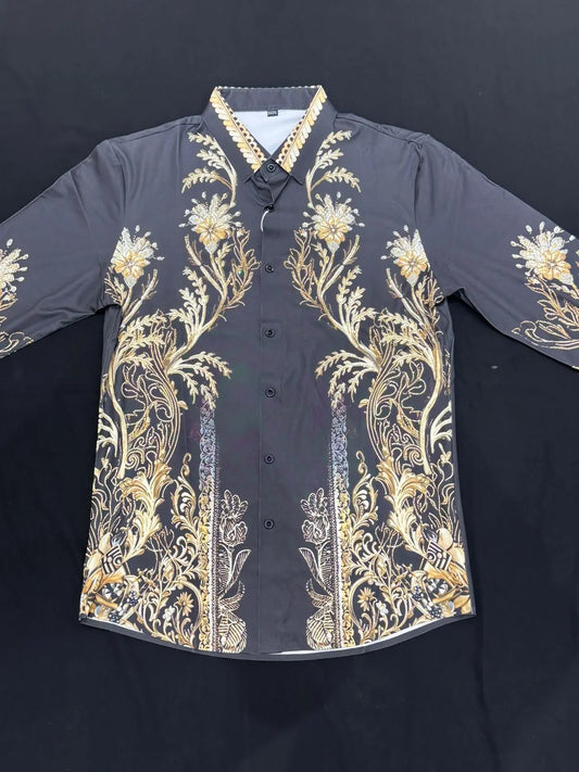 Imported Black & Gold Designer Shirt for Men – Royal Floral Baroque Print – ₹1999 PATTERNS FOR MEN