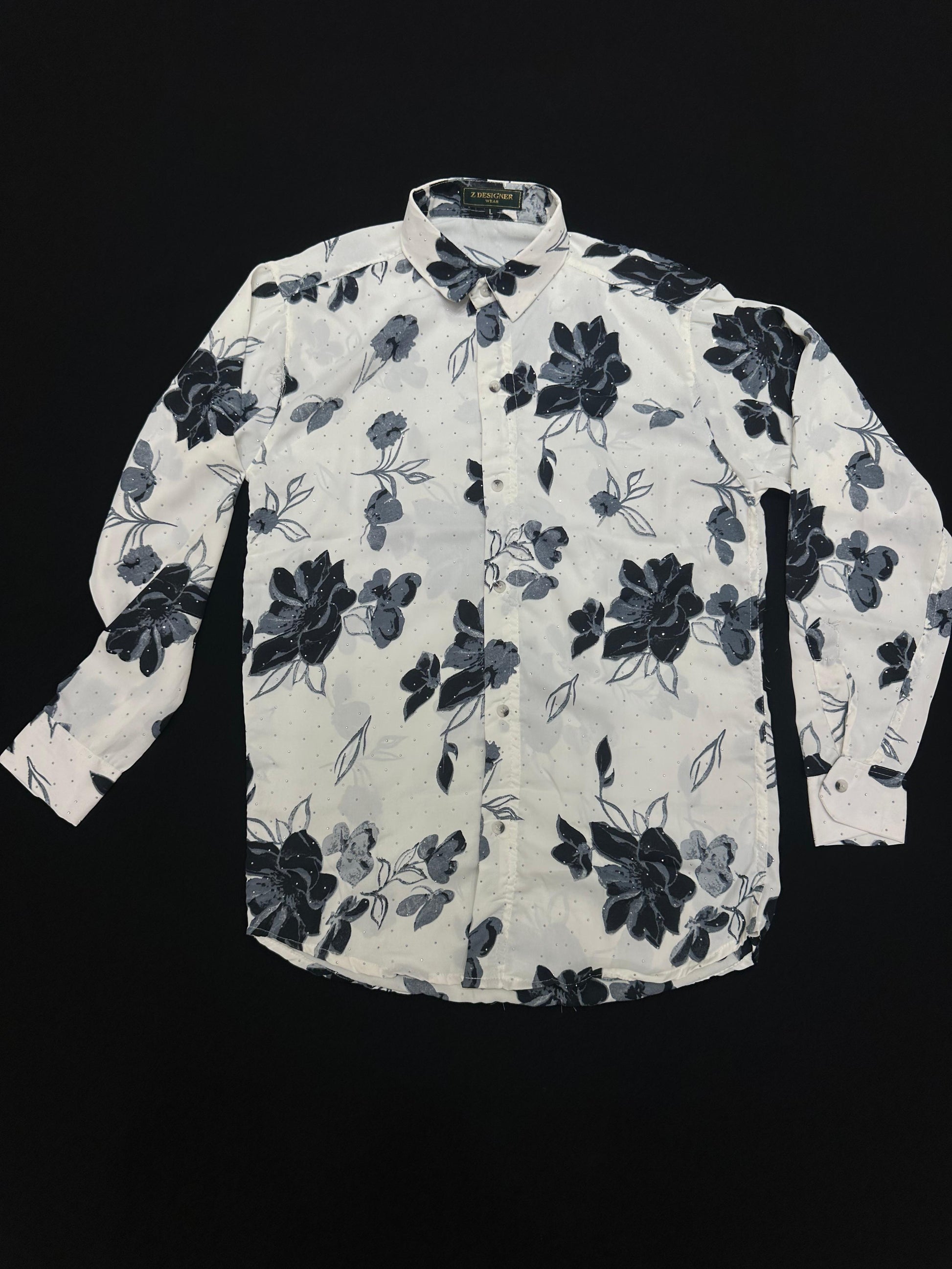 Monochrome Blossom Printed Shirt PATTERNS FOR MEN