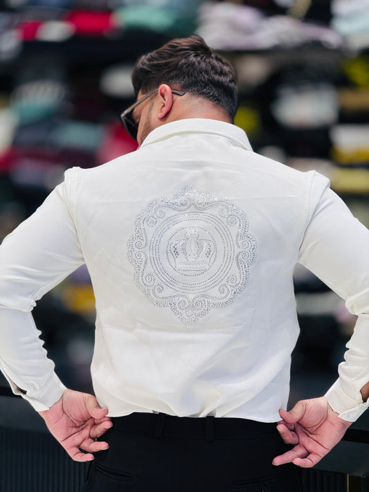 Men’s Premium White Party Wear Shirt – Royal Crest Design PATTERNS FOR MEN