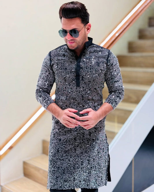 Shimmer Black Diamond Work Party Wear Kurta PATTERNS FOR MEN
