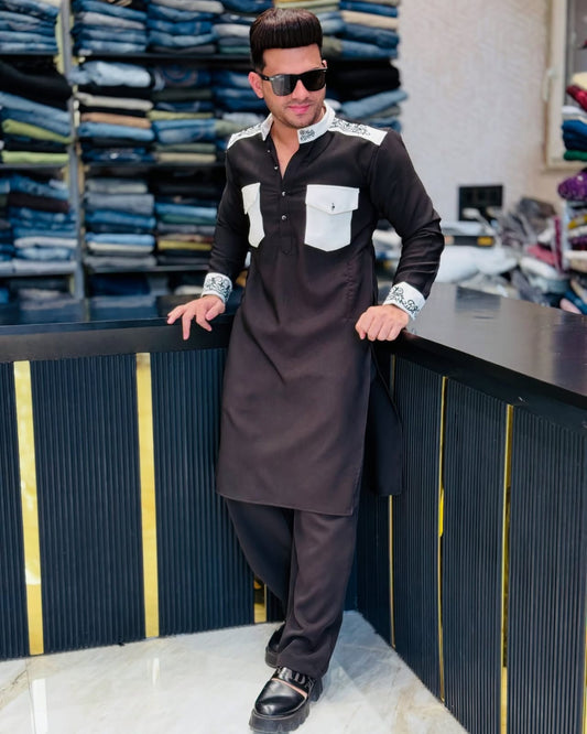Wine Contrast Pathani Kurta PATTERNS FOR MEN