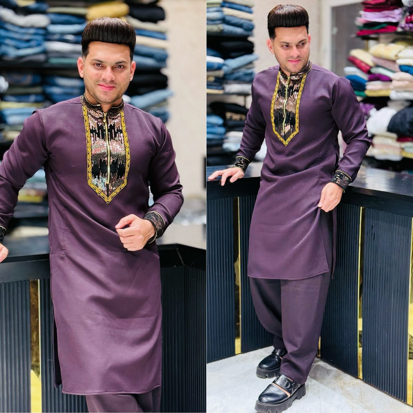 Royal Plum Embroidered Luxury Kurta for Men PATTERNS FOR MEN