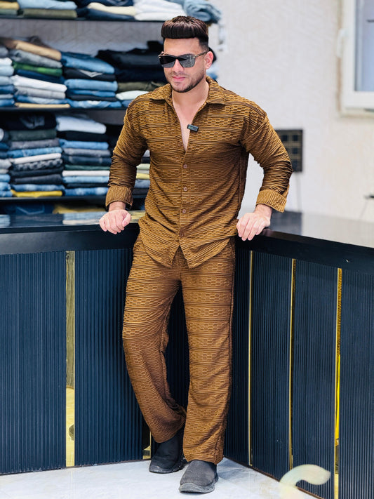Textured Coffee Brown Co-ord Set PATTERNS FOR MEN