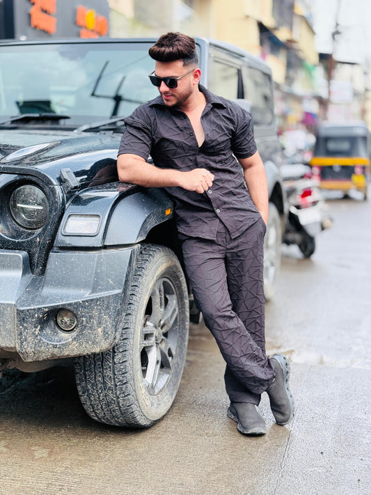 Urban Edge Crinkle Black Tracksuit PATTERNS FOR MEN