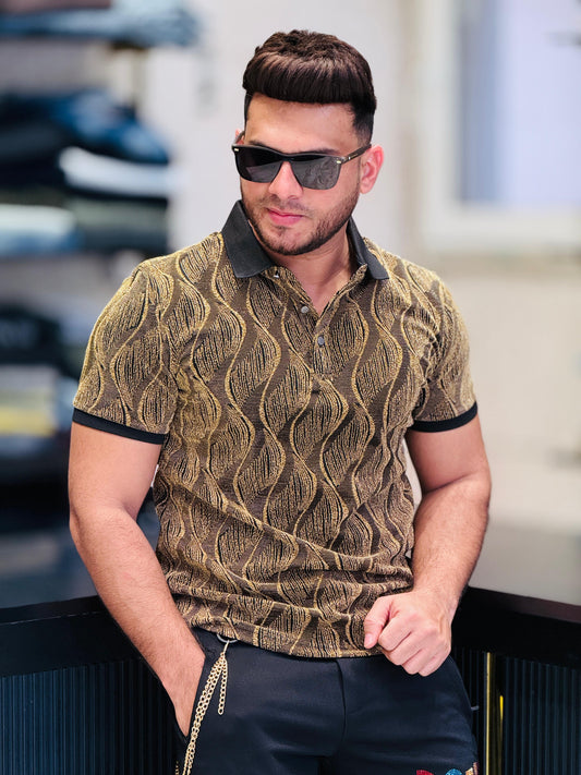 Golden Wave Pattern Polo T-Shirt PATTERNS FOR MEN