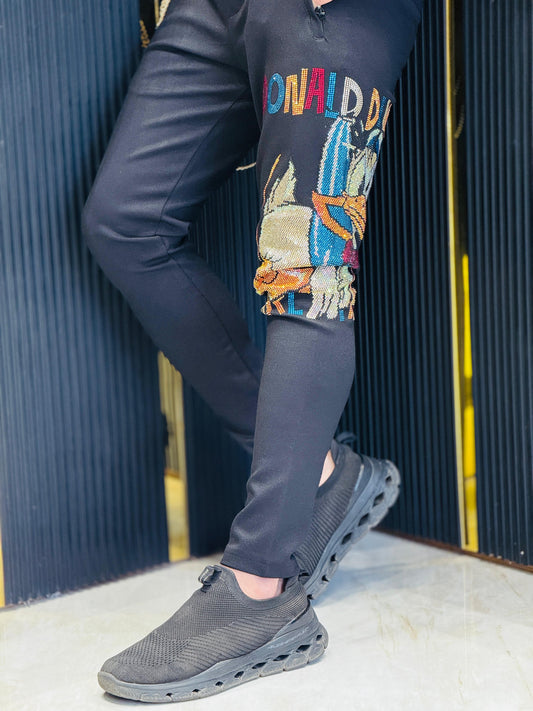 Donald Duck Graphic Black Track Pants PATTERNS FOR MEN