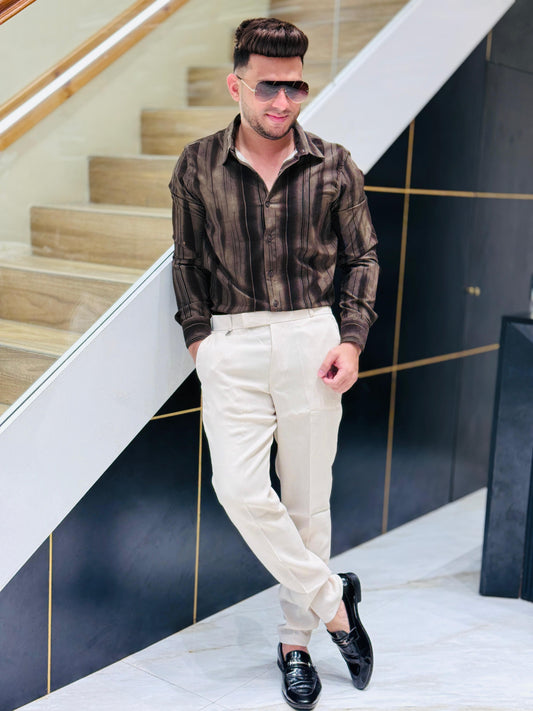 Men’s Dark Brown Striped Casual Shirt PATTERNS FOR MEN