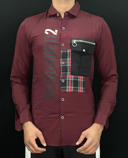 Urban Maroon Patchwork Shirt PATTERNS FOR MEN