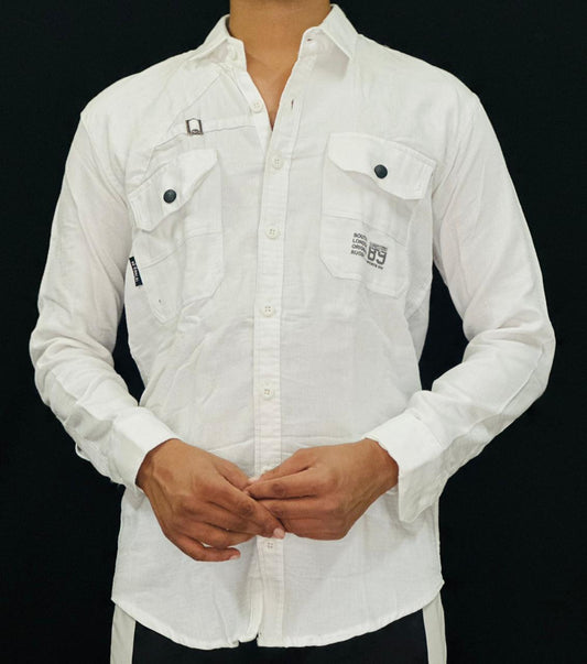 Classic White Dual-Pocket Utility Shirt PATTERNS FOR MEN