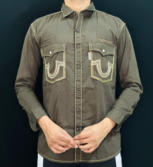 Vintage Olive Stitch Pocket Shirt PATTERNS FOR MEN