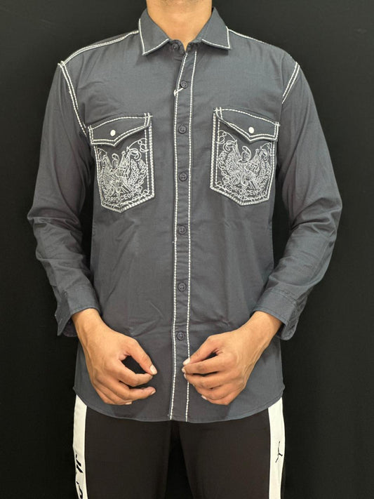 Steel Crest Embroidered Shirt PATTERNS FOR MEN