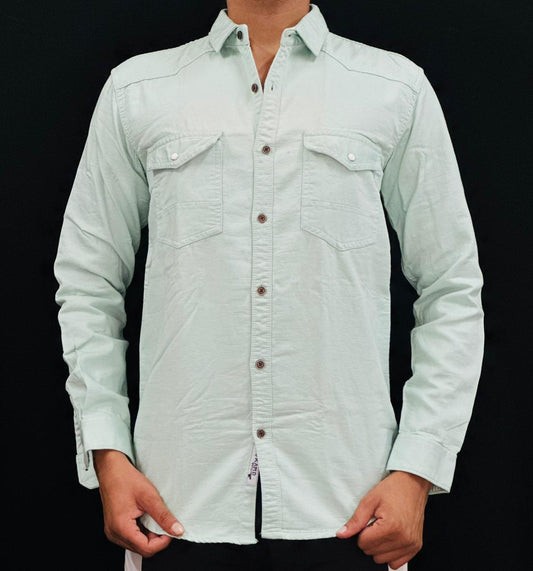 Mint Green Casual Button-Up Shirt PATTERNS FOR MEN