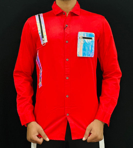 Bold Red Designer Shirt with Holographic Details PATTERNS FOR MEN