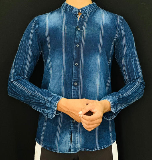 Indigo Striped Denim Shirt PATTERNS FOR MEN