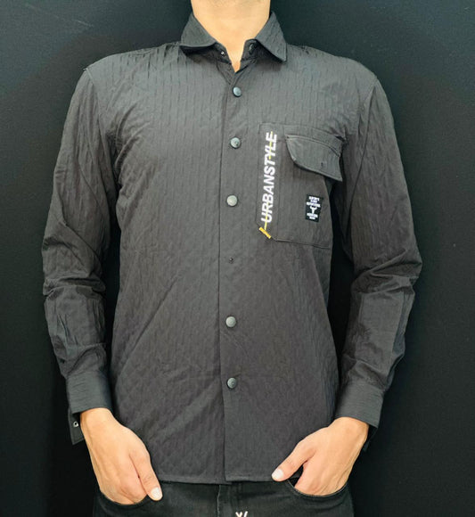 Urban Edge Textured Black Shirt PATTERNS FOR MEN