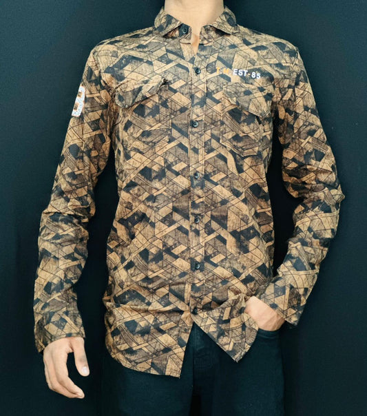 GeoCam Brown Graphic Casual Shirt PATTERNS FOR MEN
